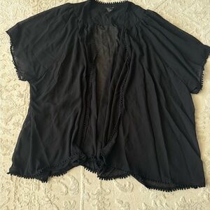 Forever 21 Black Pom-Trim Sheer Kimono Cardigan